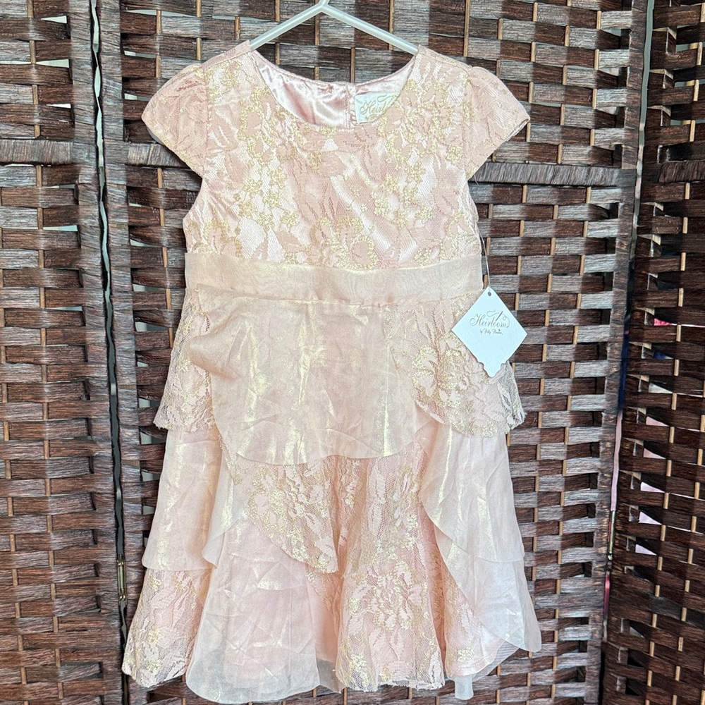 Polly Flinders Heirloom Pink & Gold Lace Tiered Dress NWT 3T fancy holiday NEW